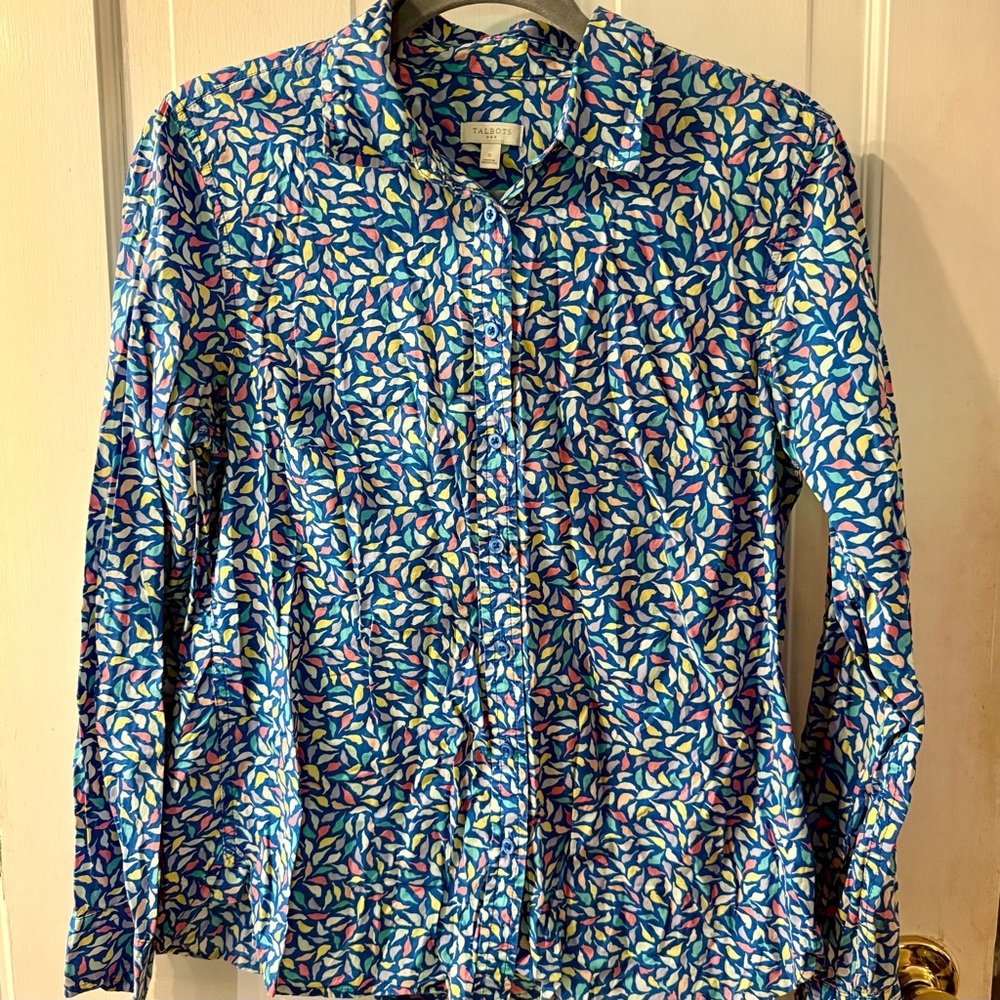 Talbots Blue Bird-Patterned Button-Down Shirt - Size S, EUC!
